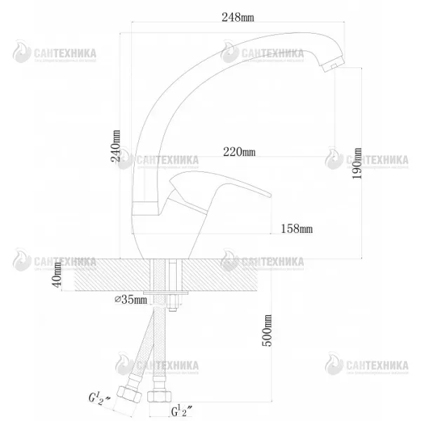 Смеситель для кухни однорычажный, высокий излив, РОНДО Черный Dr.Gans