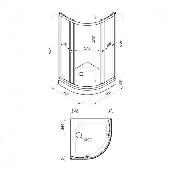 Душевой уголок 900х900 Стандарт А1 Мозаика, низкий поддон (3 места +сифон D90мм )