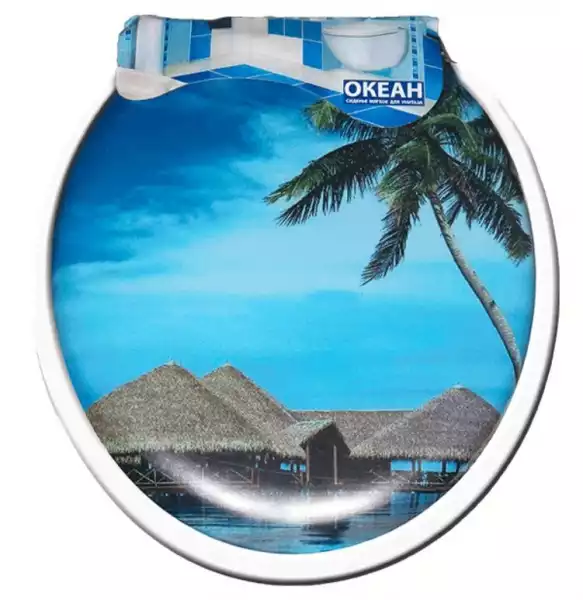 Сиденье для унитаза мягкое, голубое с рисунком ОКЕАН/Vanna Lux
