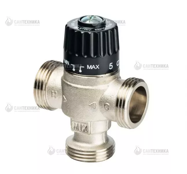 Клапан смесительный термостат. 1  НР для систем отопления и ГВС  30-65°С KV 2,3 (SVM-0125-236) STOUT