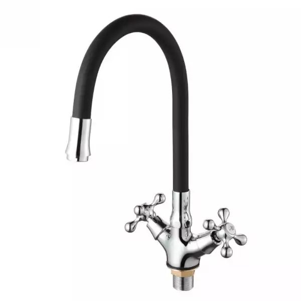 Смеситель для кухни 2мах. гибкий излив, Черный/хром (D153810-1) с/г D-Lin