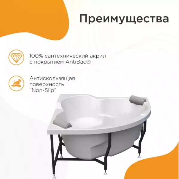 Ванна 1300x1300 СОРРЕНТО на каркасе с экраном