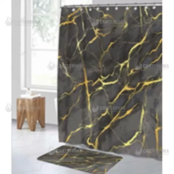 Занавеска для ванной 1800х1800 "Мрамор черный с желтым" (ВТ49)