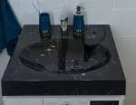 Умывальник МЭЙ 60 Черный мрамор на стиральную машину (с кронштейнами,мыльница) Марко