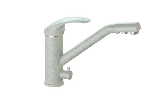 Смеситель для кухни однорычажный,с краном для пит. воды, Свет.серый(KM-010) Glanz