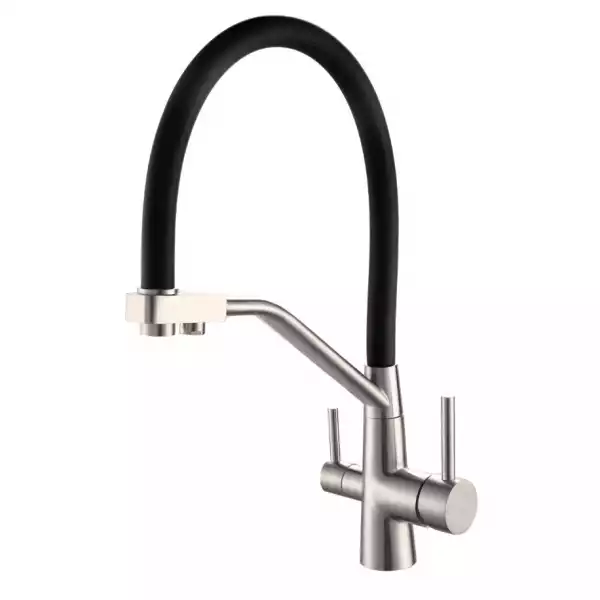 Смеситель для кухни, гибкий излив, с краном для питьевой воды, Black, черный (K25B) ESKO