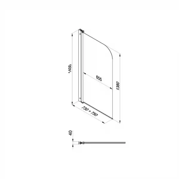 Шторка на ванну 750х1400 Соло-Квад, хром, прозрачное стекло (Тритон)