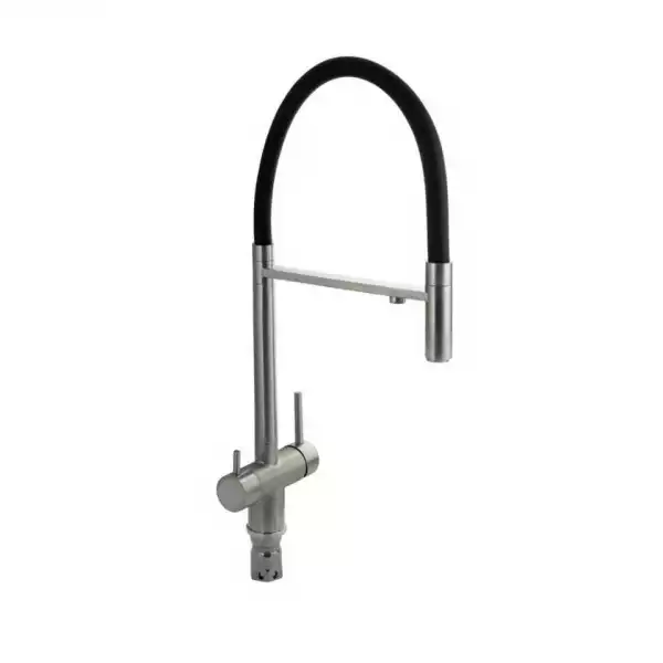 Смеситель для кухни однорычажный, гибкий излив,с краном для питьевой воды, черный (91118) MAGNUS