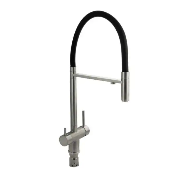 Смеситель для кухни однорычажный, гибкий излив,с краном для питьевой воды, черный (91118) MAGNUS