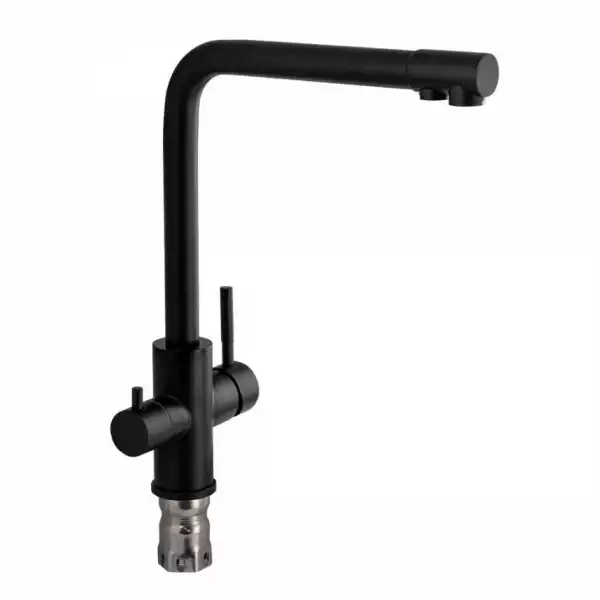 Смеситель для кухни однорычажный, высокий излив,с краном для питьевой воды, черный (91120) MAGNUS