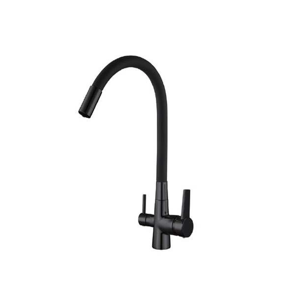 Смеситель для кухни однорычажный, гибкий излив, с краном для пит.воды, Черный (D159317-4А) л/г D-Lin