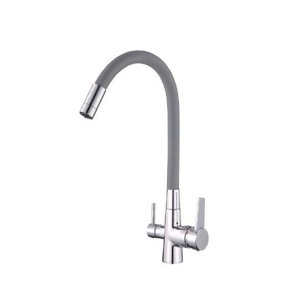 Смеситель для кухни однорычажный, гибкий излив, с краном для пит.воды, Серый (D159317-2) л/г D-Lin