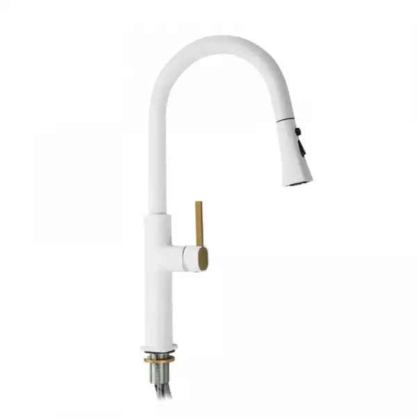 Смеситель для кухни однорычажный, вытяжной излив, белый (8238) MAGNUS