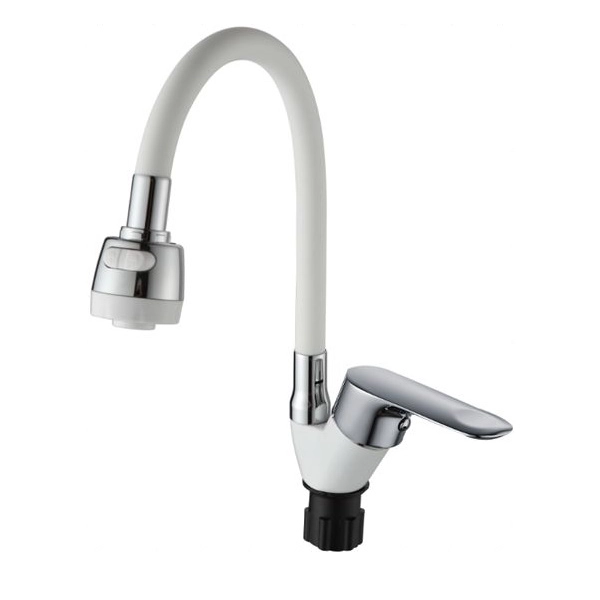 Смеситель для кухни однорычажный, гибкий излив, белый/хром (А5008-3Т) с/г Ammore(D-Lin)