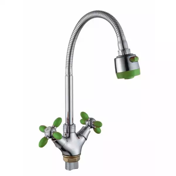 Смеситель для кухни 2мах. гибкий излив, хром/зеленый (А5383-5Т) с/г Ammore(D-Lin)
