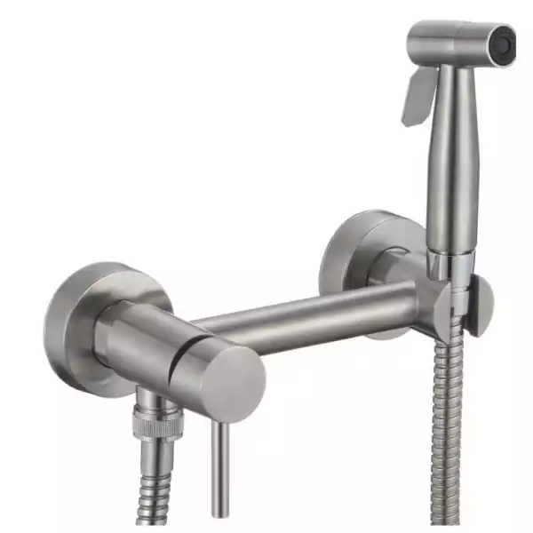 Гигиенический комплект для биде (смеситель, душ-пистолет) из нерж.стали, сатин (Н180203) D-Lin