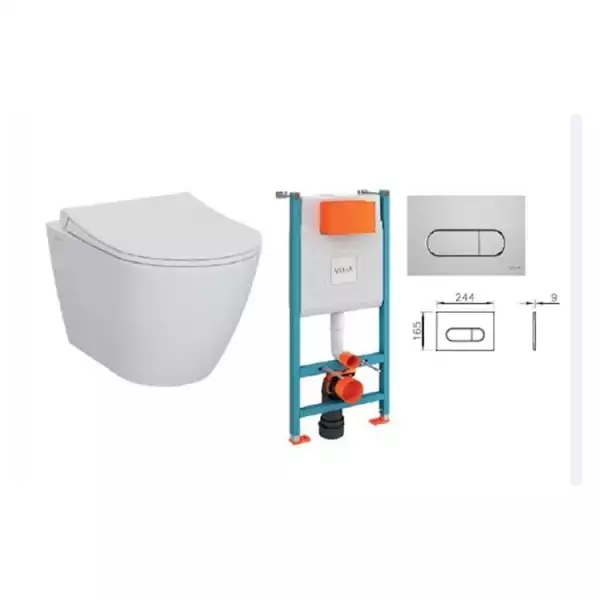 Инсталляция с подв. унитазом Mia Round L-Box сид.микролифт, кнопка хром (9873B003-7201) Vitra