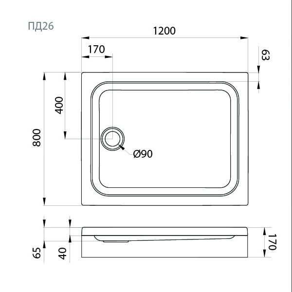 ПД 26 Поддон прямоугольный, низкий 120х80 в сборе (Тритон)