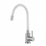 Смеситель для кухни однорычажный, высокий гибкий излив, белый/нерж. (K44 W) VODA EKO