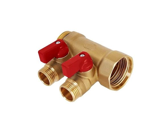 Коллектор латунный с шар.кранами 2 вых. 3/4 х1/2 ЕК (НB-6200R6H0504R2A) HOOBS