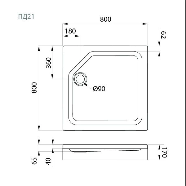 ПД 21 Поддон ДК низкий квадрат 80х80 в сборе (Тритон)