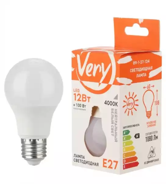 Лампа светодиодная груша А60 12Вт 4000К Е27 VERY (89-1-27-124)