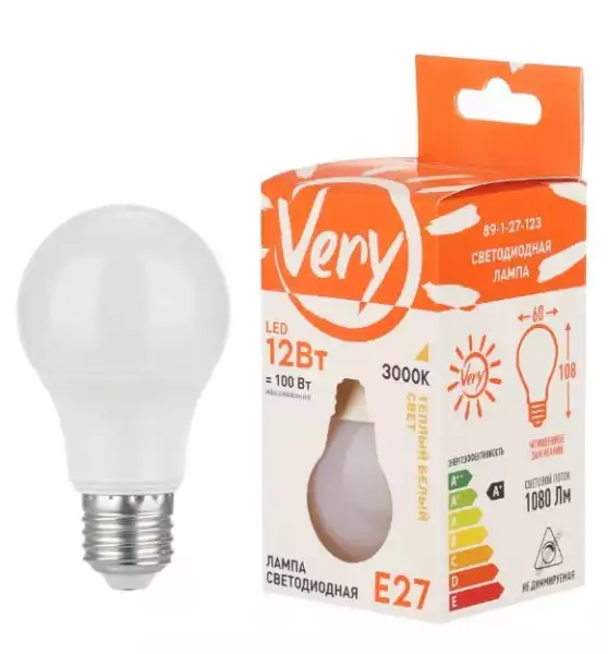 Лампа светодиодная груша А60 15Вт 3000К Е27 VERY (89-1-27-153)