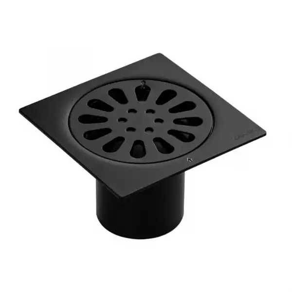 Трап д= 50 вертикальный пласт, решетка нерж 100х100 гидрозатвор, черный САНАКС (1192)