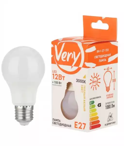 Лампа светодиодная груша А60 12Вт 3000К Е27 VERY (89-1-27-123)
