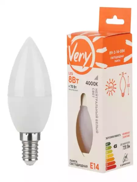 Лампа светодиодная свеча CN 8Вт 4000К Е14 VERY (89-2-14-084)