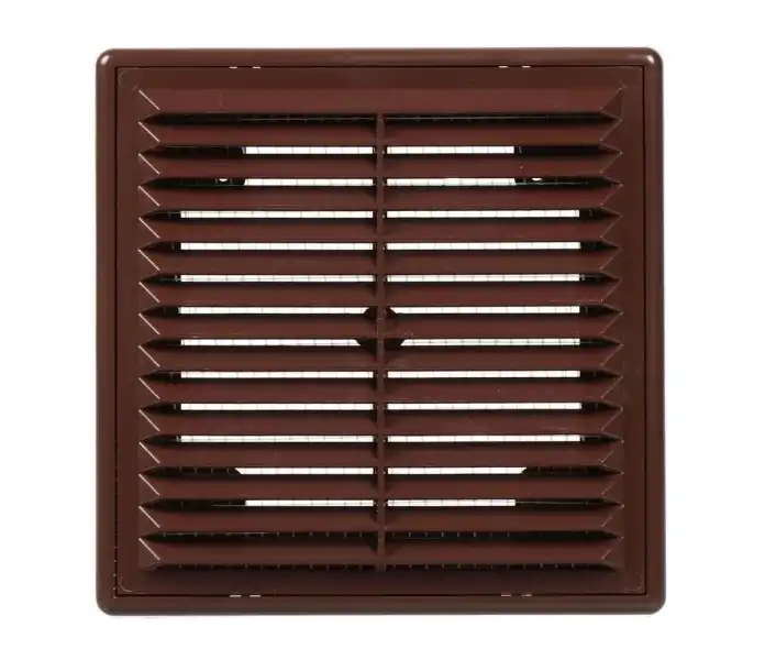 Решетка вентиляц П1515Р (150*150) разъемная, пластик, коричневая с сеткой