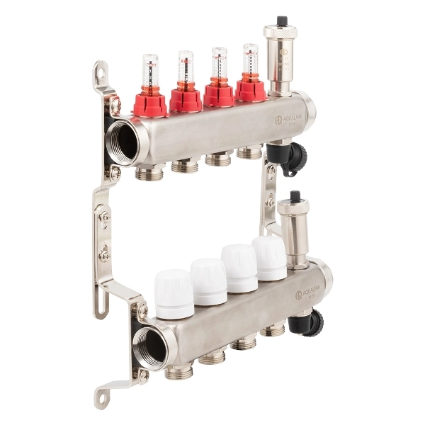 Коллекторная группа с расходомерами, дренаж.краном, воздухоотв. нерж 1х4х3/4 (02702) Aqualink