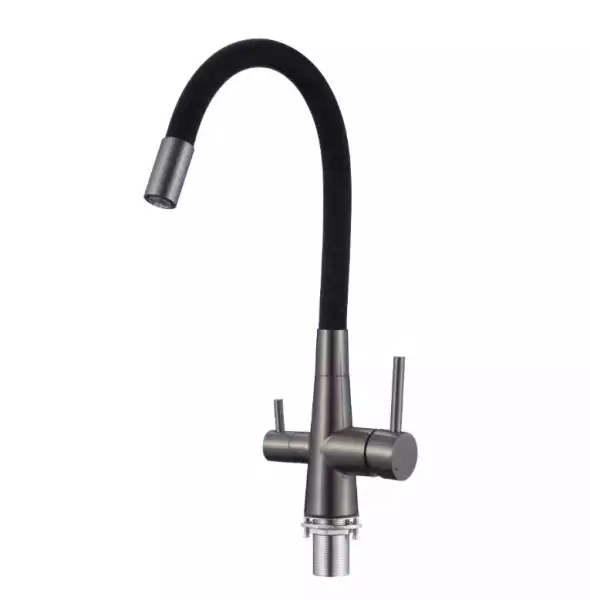 Смеситель для кухни, гибкий излив, с краном для питьевой воды, графит/черный, Coral (CL03GMB) ESKO