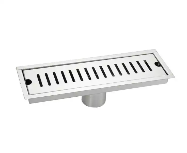 Трап д=50 вертикальный нерж, решетка нерж.сатин 300х100 с гидрозатвором (00046) Санакс