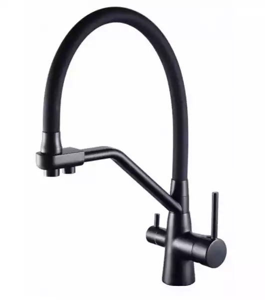 Смеситель для кухни однорычажный, гибкий излив, с краном для пит.воды, Черный (D159321-A) D-Lin