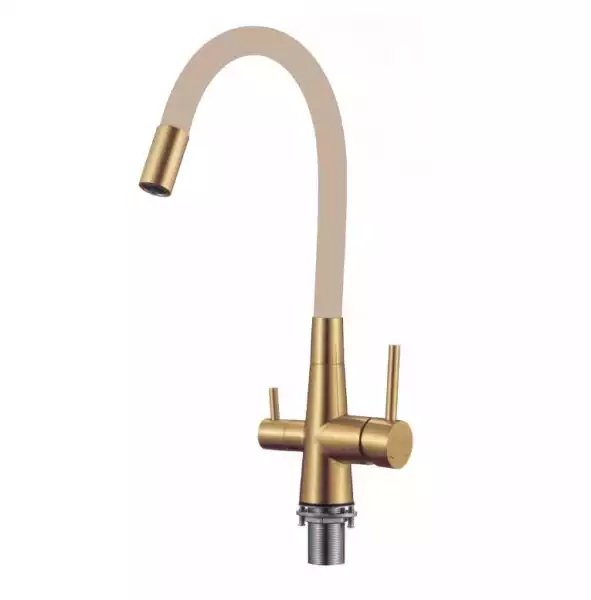 Смеситель для кухни, гибкий излив, с краном для питьевой воды, беж/золото, Coral (CL03GBG) ESKO , о/