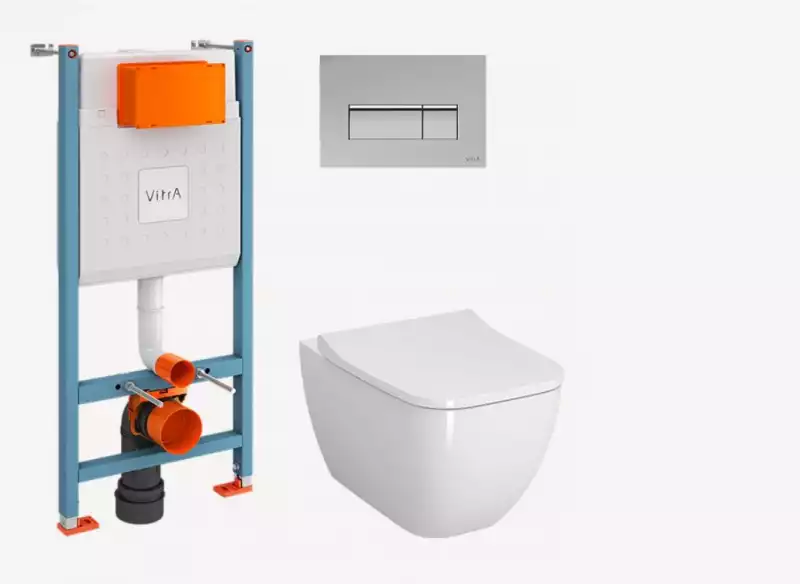 Инсталляция с подв.унитазом Shift L-Box Rim-ex сид.микролифт,кнопка гл. хром (9855B003-7206) Vitra