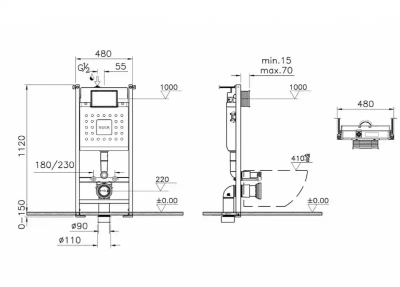 Инсталляция с подв.унитазом Shift L-Box Rim-ex сид.микролифт,кнопка гл. хром (9855B003-7206) Vitra