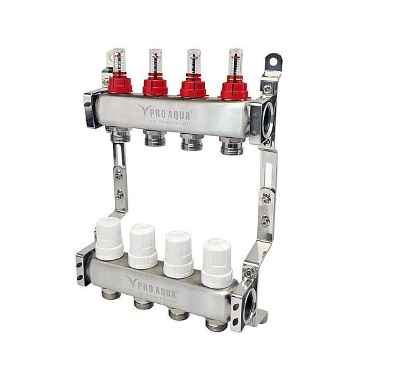 Коллекторная группа нерж. с расходомерами 1 x 4 вых ЕК 3/4 (V500MB.NO.04) PRO AQUA