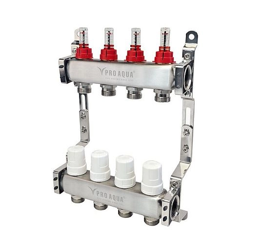 Коллекторная группа нерж. с расходомерами 1 x 6 вых ЕК 3/4 (V500MB.NO.06) PRO AQUA