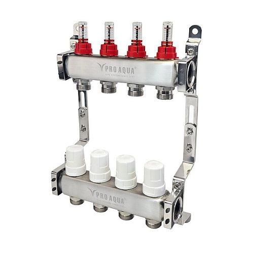 Коллекторная группа нерж. с расходомерами 1 x 7 вых ЕК 3/4 (V500MB.NO.07) PRO AQUA