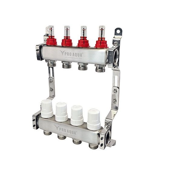Коллекторная группа нерж. с расходомерами 1 x 8 вых ЕК 3/4 (V500MB.NO.08) PRO AQUA