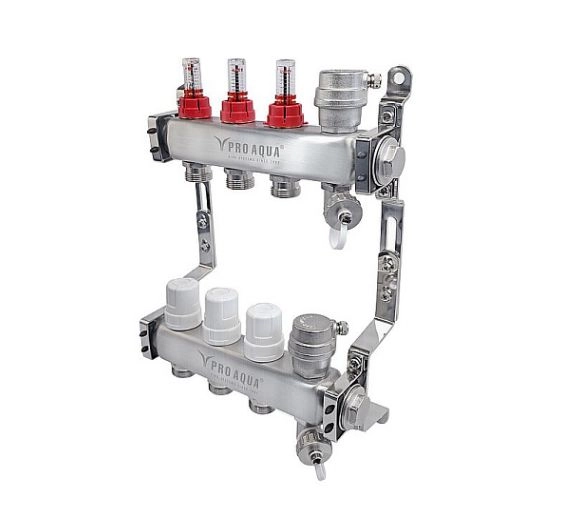 Коллекторная группа нерж. с расходомерами в сборе 1 x10 вых ЕК 3/4 (V500MB.AV.10) PRO AQUA