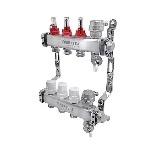 Коллекторная группа нерж. с расходомерами в сборе 1 x 9 вых ЕК 3/4 (V500MB.AV.09) PRO AQUA