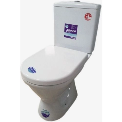 Унитаз-компакт Алькор антивсплеск, нижн. подв, косой выпуск, сид. дюропласт (1WH301795, 1WH302140) ,