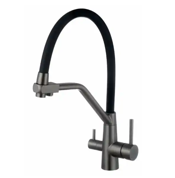 Смеситель для кухни, гибкий излив, с краном для питьевой воды, Kitchen, графит (K25GMB) ESKO