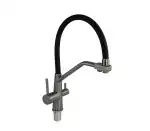 Смеситель для кухни однорычажный, гибкий излив,с краном для питьевой воды,черный (91113) MAGNUS